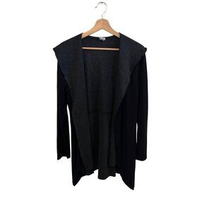 Cable & Gauge Black & Gray Hooded Open Front Cardigan Women's Size L